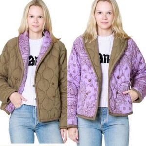 NEW Xirena 100% Cotton Reversible Quilted Brown Purple Paisley Joshua Jacket Sm